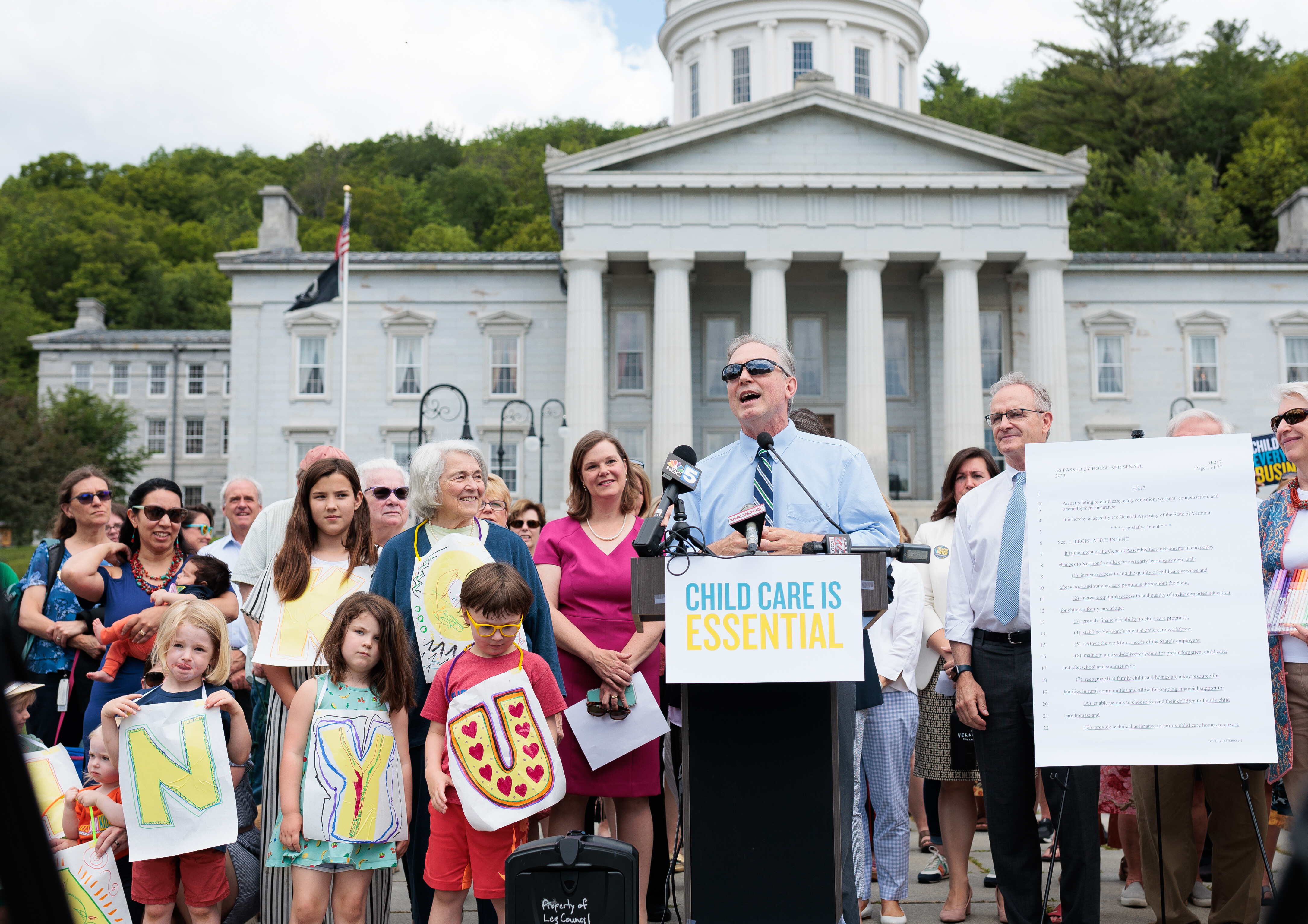 Senate Pro Tem Phil Baruth celebrates Vermont's child care bill.